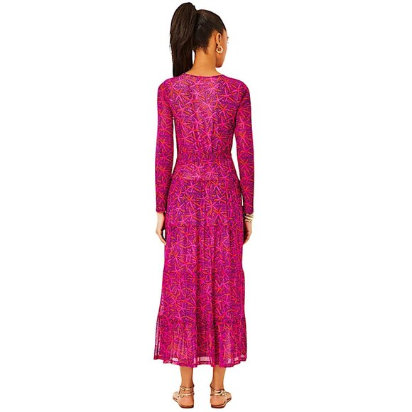 Lilly Pulitzer Izabella Midi Dress in Passion Fruit Pink/Star Searching NWT - M - Picture 3 of 7